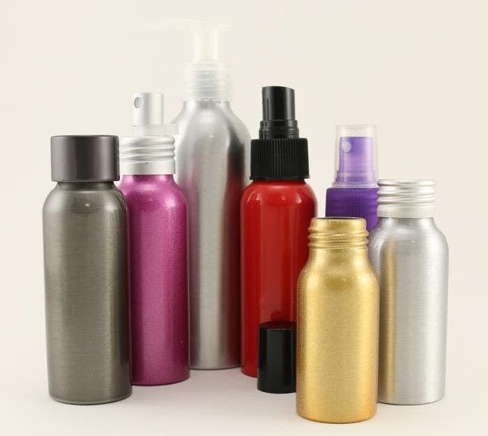 A picture of different coloured aluminium bottles