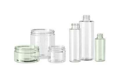 A picture of a selection of rPET bottles and jars