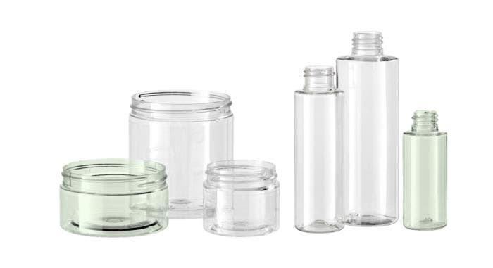 A picture of a selection of rPET bottles and jars